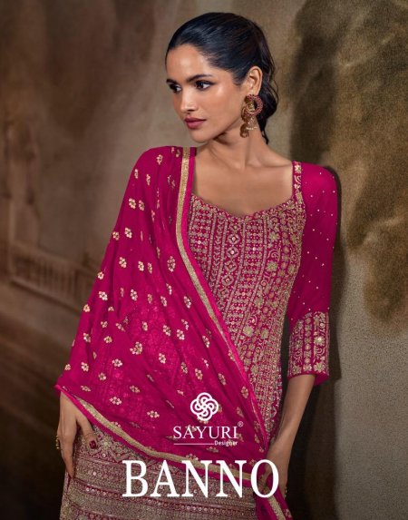 Banno By Sayuri Gerogette With Embroidery Work Readymade Sharara Suit
